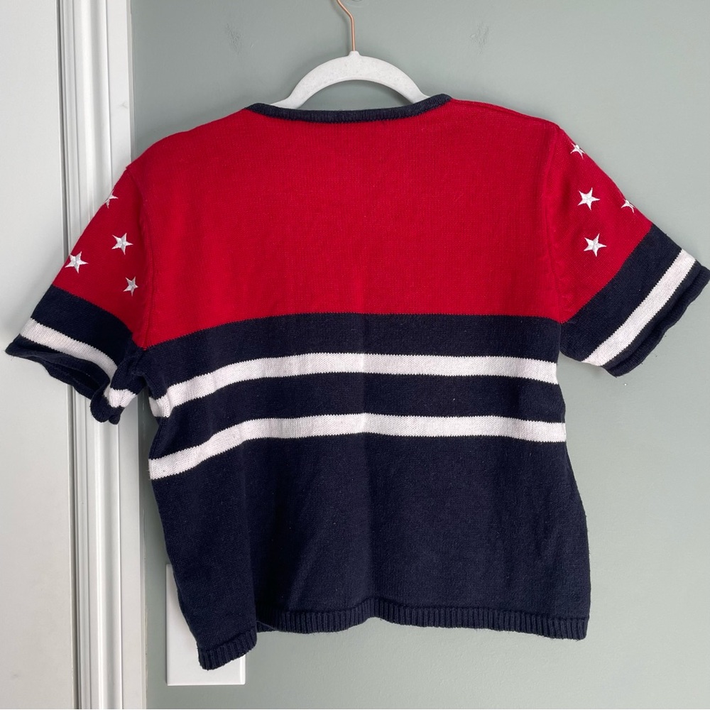 Vintage Norton Studios Red White Blue Americana V-Neck Short Sleeve Cardigan - Picture 7 of 12